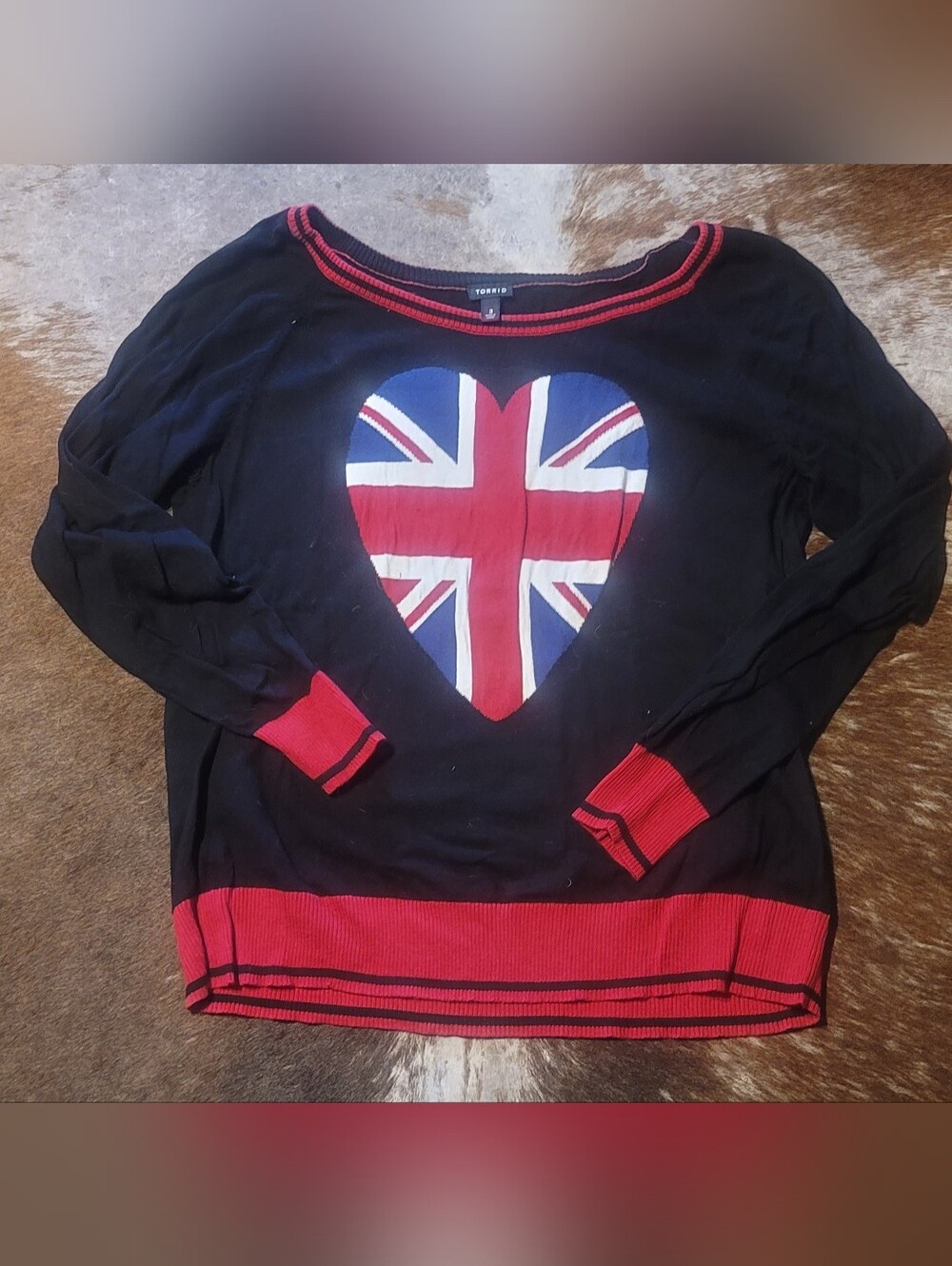 RETRO TORRID Plus SizeBlack Sweater with Union Jack Heart